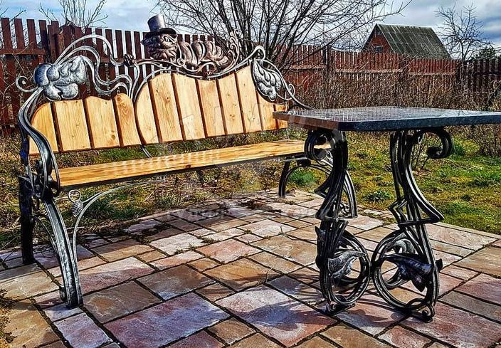Кованая скамейка с чеширским котом КС-212